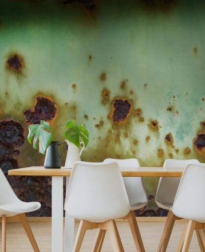 green and brown corroded metal mural called Surface Bloom by Petra Meikle de Vlas