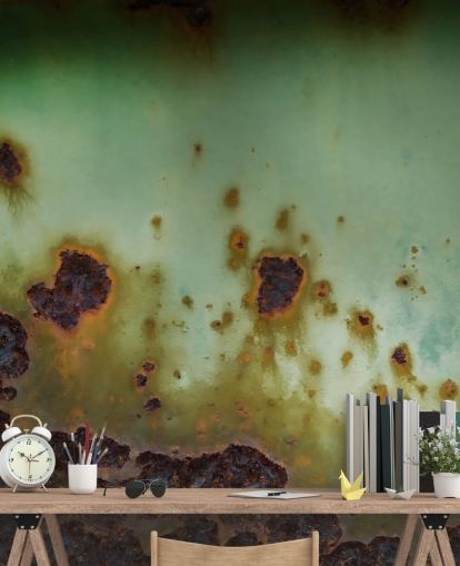 Wandbild aus grünem und braunem korrodiertem Metall namens Surface Bloom von Petra Meikle de Vlas Wandbild aus grünem und braunem korrodiertem Metall namens Surface Bloom von Petra Meikle de Vlas