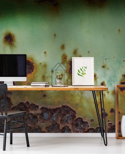 mural de metal corroído verde e marrom chamado Surface Bloom de Petra Meikle de Vlas