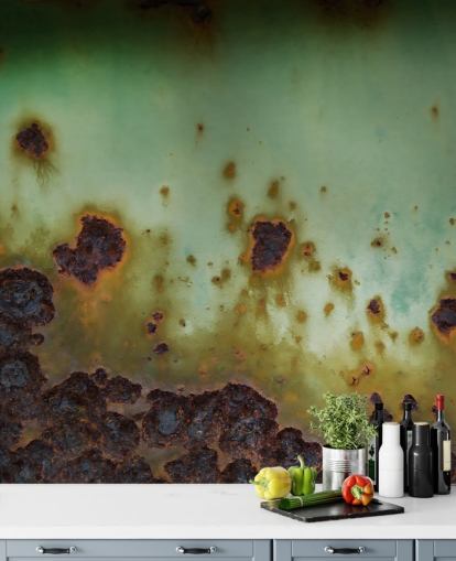 green and brown corroded metal mural called Surface Bloom by Petra Meikle de Vlas green and brown corroded metal mural called Surface Bloom by Petra Meikle de Vlas
