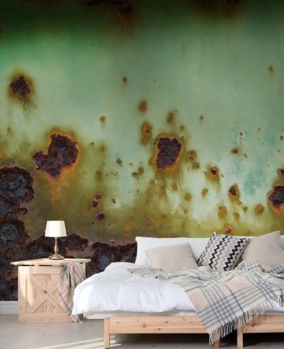 mural de metal corroído verde e marrom chamado Surface Bloom de Petra Meikle de Vlas