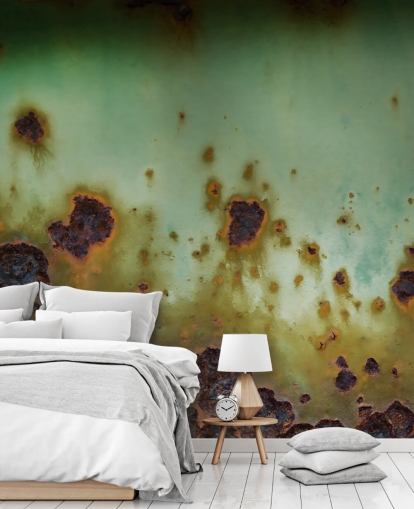 murale in metallo corroso verde e marrone chiamato Surface Bloom di Petra Meikle de Vlas