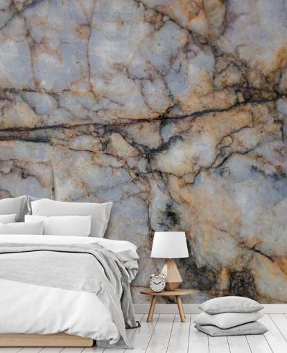 graues und braunes kundenspezifisches Wandbild mit Steineffekt namens Surface Stillness von Petra Meikle de Vlas