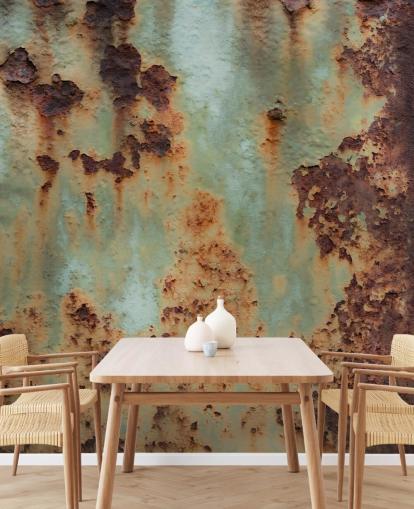 mural personalizable con efecto metálico naranja y verde llamado Surface Terrain de Petra Meikle de Vlas