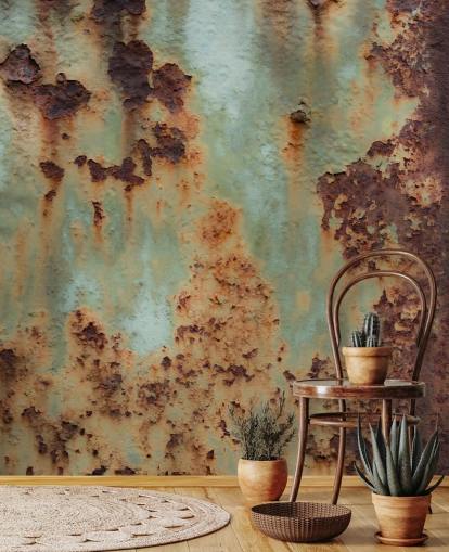 mural personalizable con efecto metálico naranja y verde llamado Surface Terrain de Petra Meikle de Vlas