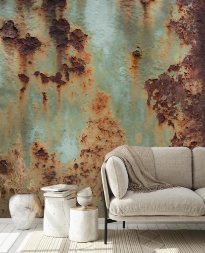 mural personalizable con efecto metálico naranja y verde llamado Surface Terrain de Petra Meikle de Vlas