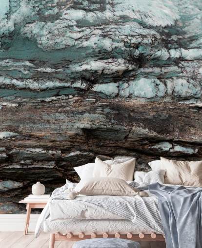 blue and grey custom stone effect mural called Turquoise Unfolding by Petra Meikle de Vlas