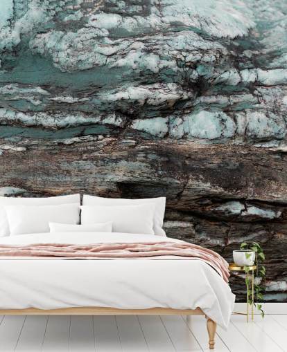 blå och grå anpassad steneffekt väggmålning som heter Turquoise Unfolding av Petra Meikle de Vlas blå och grå anpassad steneffekt väggmålning som heter Turquoise Unfolding av Petra Meikle de Vlas