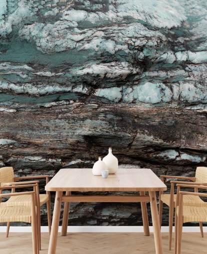 murale personalizzato effetto pietra blu e grigio chiamato Turquoise Unfolding di Petra Meikle de Vlas