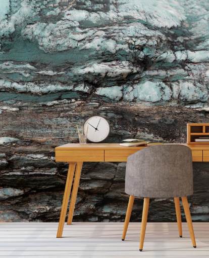 maßgefertigtes Wandbild mit Steineffekt in Blau und Grau namens Turquoise Unfolding von Petra Meikle de Vlas