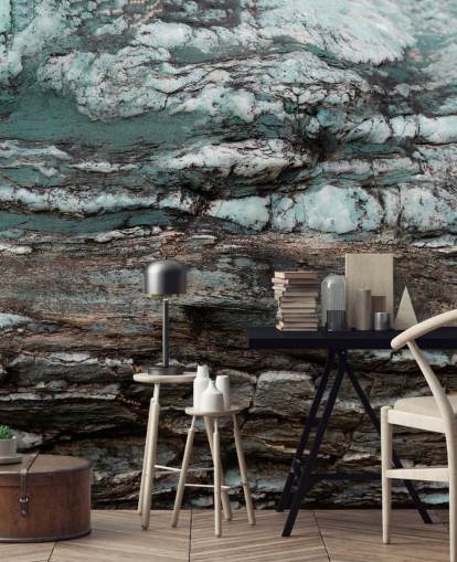 sininen ja harmaa mukautettu kiviefektimaalaus nimeltä Turquoise Unfolding, kirjoittanut Petra Meikle de Vlas