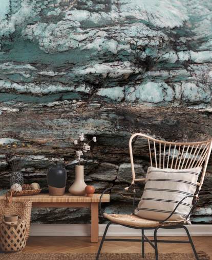 blue and grey custom stone effect mural called Turquoise Unfolding by Petra Meikle de Vlas blue and grey custom stone effect mural called Turquoise Unfolding by Petra Meikle de Vlas