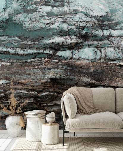 blue and grey custom stone effect mural called Turquoise Unfolding by Petra Meikle de Vlas blue and grey custom stone effect mural called Turquoise Unfolding by Petra Meikle de Vlas