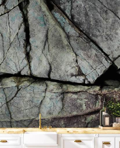 kundenspezifisches Wandbild mit grauer Steinstruktur namens Understory von Petra Meikle de Vlas 