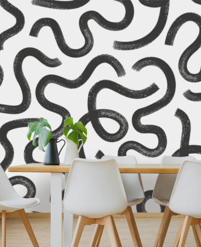 svart och vitt anpassningsbart sömlöst mönster abstrakt väggmålning som heter Hand Drawn Wavy Maze svart och vitt anpassningsbart sömlöst mönster abstrakt väggmålning som heter Hand Drawn Wavy Maze