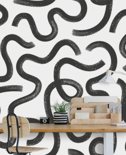 murale astratto senza cuciture personalizzabile in bianco e nero chiamato Hand Drawn Wavy Maze murale astratto senza cuciture personalizzabile in bianco e nero chiamato Hand Drawn Wavy Maze