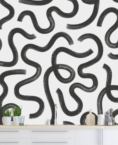 mural abstracto con patrón sin fisuras personalizable en blanco y negro llamado Hand Drawn Wavy Maze mural abstracto con patrón sin fisuras personalizable en blanco y negro llamado Hand Drawn Wavy Maze