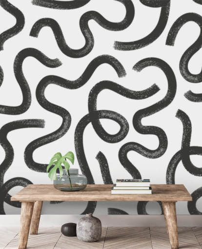 black and white customisable seamless pattern abstract mural called Hand Drawn Wavy Maze black and white customisable seamless pattern abstract mural called Hand Drawn Wavy Maze