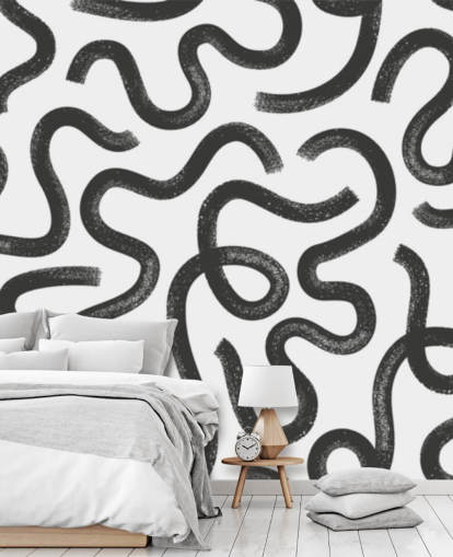 murale astratto senza cuciture personalizzabile in bianco e nero chiamato Hand Drawn Wavy Maze