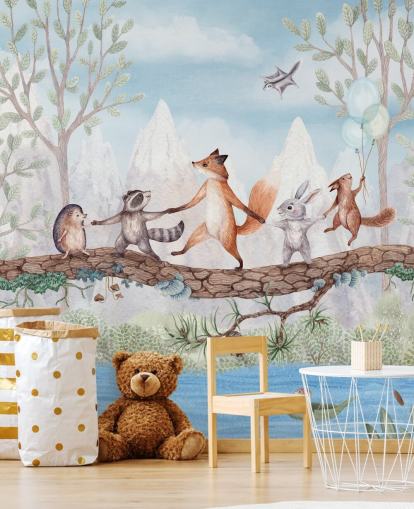 grønt og brunt skogbarnehage kalt Animal Adventure fra Oliver Robins-samlingen