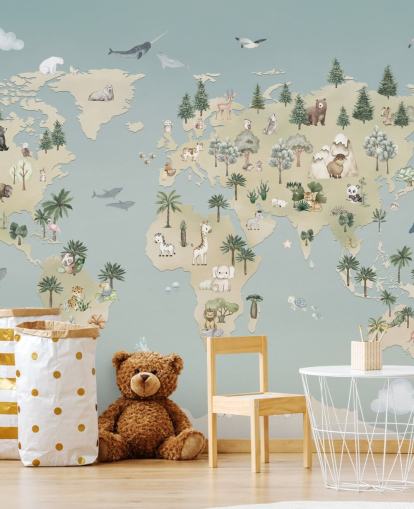 carte murale personnalisée pour enfants appelée Animal Atlas Blue de la collection Oliver Robins carte murale personnalisée pour enfants appelée Animal Atlas Blue de la collection Oliver Robins