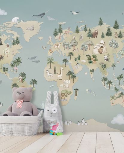 benutzerdefinierte Tierkarte für Kinder namens Animal Atlas Blue aus der Oliver Robins-Kollektion