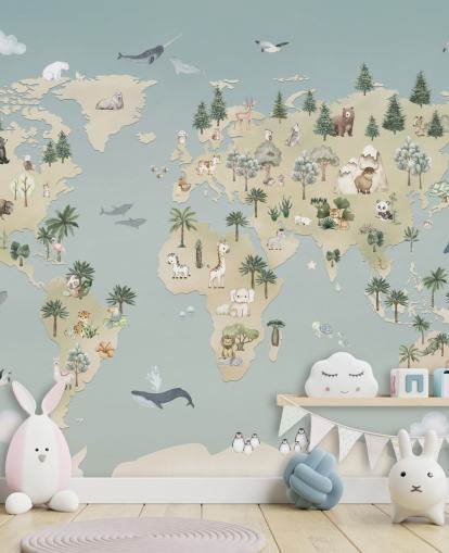 benutzerdefinierte Tierkarte für Kinder namens Animal Atlas Blue aus der Oliver Robins-Kollektion