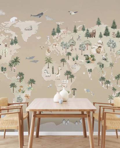 brown children's map mural called Animal Atlas Brown from the Oliver Robins collection brown children's map mural called Animal Atlas Brown from the Oliver Robins collection