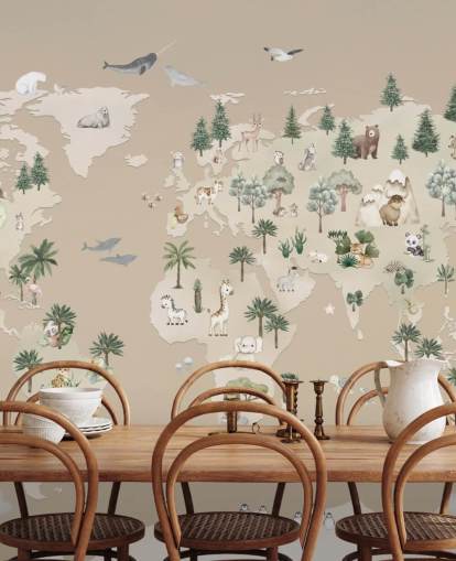brown children's map mural called Animal Atlas Brown from the Oliver Robins collection