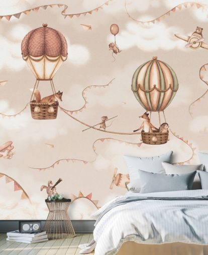 monochrome custom children's animal mural called Aviation Adventure Monochrome from the Oliver Robins range