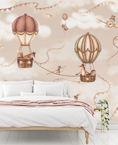 monochrome custom children's animal mural called Aviation Adventure Monochrome from the Oliver Robins range