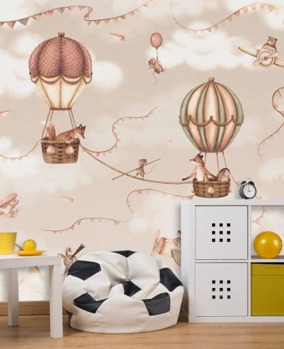 monochrome custom children's animal mural called Aviation Adventure Monochrome from the Oliver Robins range