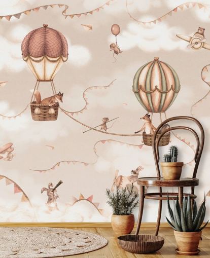 monochrome custom children's animal mural called Aviation Adventure Monochrome from the Oliver Robins range monochrome custom children's animal mural called Aviation Adventure Monochrome from the Oliver Robins range