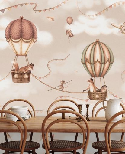 monochrome custom children's animal mural called Aviation Adventure Monochrome from the Oliver Robins range