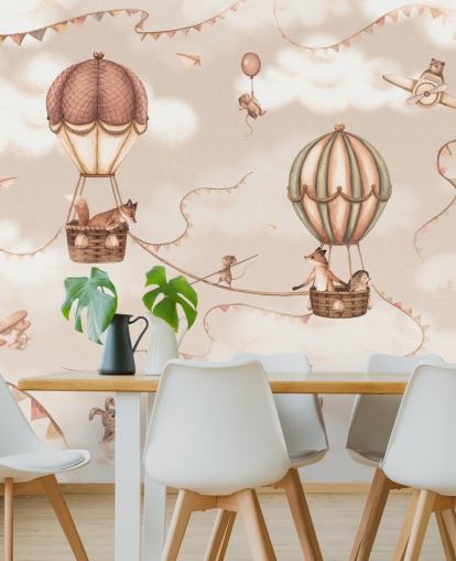 monochrome custom children's animal mural called Aviation Adventure Monochrome from the Oliver Robins range