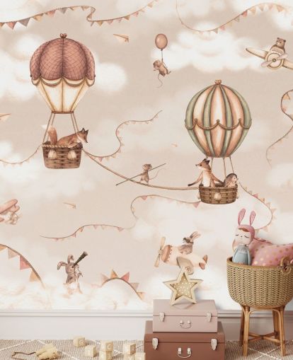 monochrome custom children's animal mural called Aviation Adventure Monochrome from the Oliver Robins range