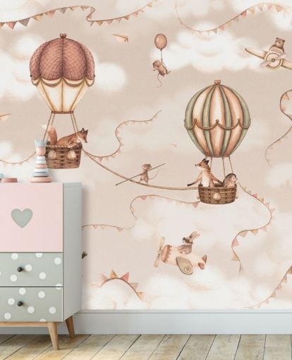 fresque animalière monochrome personnalisée pour enfants appelée Aviation Adventure Monochrome de la gamme Oliver Robins