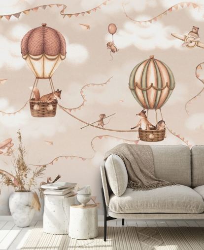 monochrome custom children's animal mural called Aviation Adventure Monochrome from the Oliver Robins range