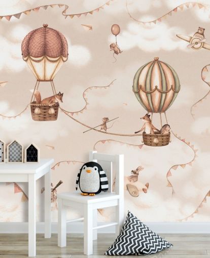 fresque animalière monochrome personnalisée pour enfants appelée Aviation Adventure Monochrome de la gamme Oliver Robins