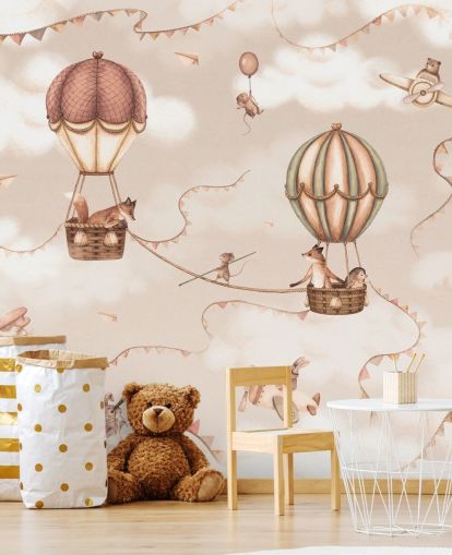 murale monocromatico personalizzato per bambini chiamato Aviation Adventure Monochrome della gamma Oliver Robins