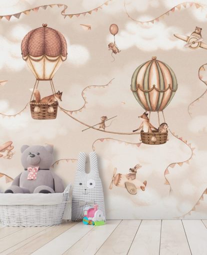 monochrome custom children's animal mural called Aviation Adventure Monochrome from the Oliver Robins range monochrome custom children's animal mural called Aviation Adventure Monochrome from the Oliver Robins range