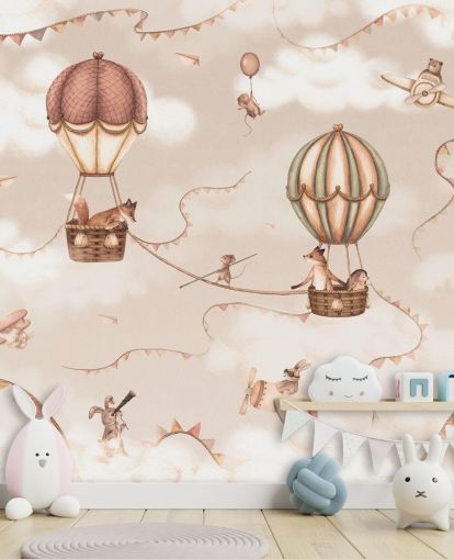 monochrome custom children's animal mural called Aviation Adventure Monochrome from the Oliver Robins range