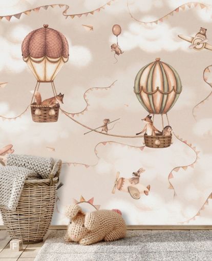 einfarbiges maßgefertigtes Wandbild mit Tiermotiv für Kinder namens Aviation Adventure Monochrome aus der Oliver Robins-Reihe