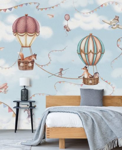 blue kids animal mural called Aviation Adventure from the Oliver Robins collection