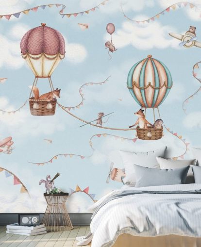 blue kids animal mural called Aviation Adventure from the Oliver Robins collection