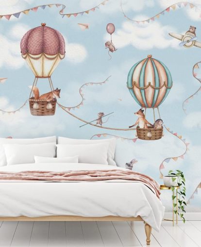 blue kids animal mural called Aviation Adventure from the Oliver Robins collection