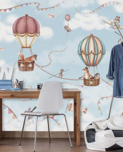 blue kids animal mural called Aviation Adventure from the Oliver Robins collection