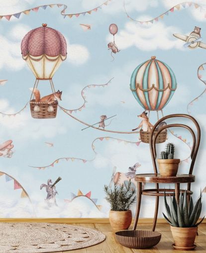 blue kids animal mural called Aviation Adventure from the Oliver Robins collection