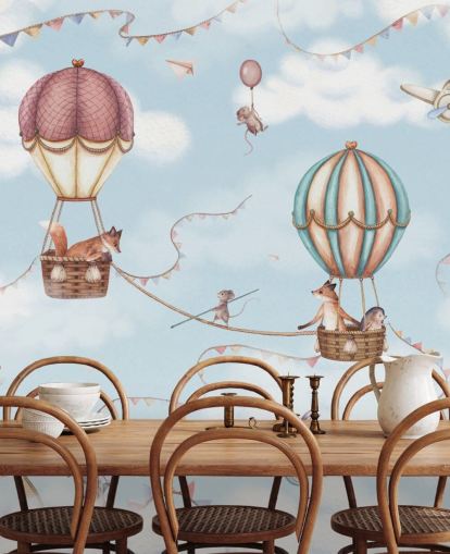 blue kids animal mural called Aviation Adventure from the Oliver Robins collection