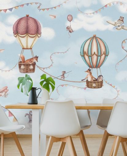 blue kids animal mural called Aviation Adventure from the Oliver Robins collection